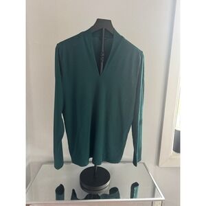 Talbots XL Green Long Sleeve Mock Neck Stretch Top Soft Rayon Blend Tee